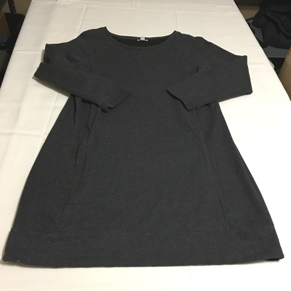 Pure Jill Knit Dress Women Large Petite Charcoal Gray Long Sleeve Pockets